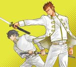  3mm black_hair brown_hair gintama katana kondou_isao male_focus military military_uniform multiple_boys sword uniform weapon yamazaki_sagaru 