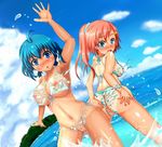  2girls ahoge anus artist_request ass bikini blue_bikini blue_eyes blue_hair blue_sky blush breasts character_request cloud duplicate large_breasts long_hair multiple_girls navel nipples ocean open_mouth pink_hair ponytail pussy short_hair sky source_request swimsuit torn_clothes uncensored wardrobe_malfunction water white_bikini white_swimsuit 
