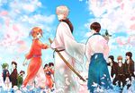  6+girls arima_(iro_rabbit) catherine_(gintama) cherry_blossoms cloud day gintama hadanugi_dousa hijikata_toushirou japanese_clothes kagura_(gintama) kimono kondou_isao long_sleeves multiple_boys multiple_girls okita_sougo otose sadaharu sakata_gintoki shimura_shinpachi shimura_tae sky tama_(gintama) tree yagyuu_kyuubei 