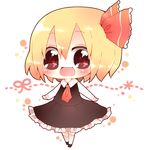  ascot bad_id bad_pixiv_id blonde_hair blush fang hair_ribbon long_sleeves noramimi open_mouth red_eyes ribbon rumia short_hair simple_background skirt smile solo touhou 