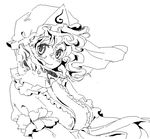  floating_hair frills greyscale hat light_smile looking_at_viewer monochrome oekaki pera-o saigyouji_yuyuko see-through short_hair smile solo touhou triangular_headpiece veil wind 