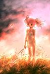  :3 bug cattail collarbone dragonfly dress field holding insect kaname_madoka kyubey mahou_shoujo_madoka_magica pink_hair plant red_eyes see-through slim_legs standing sundress thigh_gap twintails wind yoshinogai 
