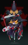  character_name dual_persona highres horns medarot no_humans rati_(absoluteblue) robot scythe weapon 