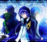  3boys bandanna blue_hair cloak coat fairy_tail fuchise jellal_fernandes male male_focus multiple_boys multiple_persona mystogan mystogan_(fairy_tail) tattoo 