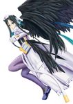  1girl angel black_hair blue_eyes bodysuit female kyoukai_senjou_no_horizon kyoukaisenjou_no_horizon malga_naruze purple_legwear solo wings 