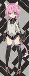  animal_ears bad_id bad_pixiv_id black_legwear blade_(galaxist) blue_eyes cat_ears cat_tail claw_(weapon) claws copyright_request miniskirt pigeon-toed pink_hair pleated_skirt short_hair skirt solo tail thighhighs weapon 