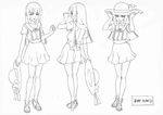  androgynous character_sheet crossdressing dress greyscale hat high_heels lineart long_hair male_focus monochrome natsuki_(natsuyasumi.) natsuyasumi. official_art otoko_no_ko production_art shoes simple_background standing white_background 