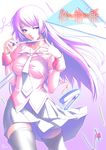  bakemonogatari blue_eyes highres image_sample long_hair monogatari_(series) necktie pencil piro_(orip) pixiv_sample purple_hair ruler school_uniform scissors senjougahara_hitagi solo stapler thighhighs zettai_ryouiki 