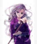  ayabe_kihachirou cane highres ihiro japanese_clothes kimono long_hair male_focus purple_eyes purple_hair rakudai_ninja_rantarou solo yukata 