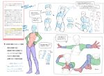  1boy arched_back arms_up arrow_(symbol) commentary_request crossed_legs hands_on_own_hips highres how_to leaning_back male_focus marshmallow_(site) mocollie multiple_views original outstretched_arms sitting spread_fingers standing translation_request white_background 