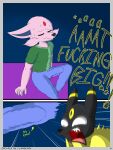  3:4 absurd_res anthro black_body black_fur bodily_fluids bulge canid canine comic dialogue digital_drawing_(artwork) digital_media_(artwork) eeveelution english_text espeon estung_venizee_neon_(flamberry) eyes_closed female flamberry_(artist) fur gem generation_2_pokemon hi_res ibispaint_(artwork) male male/female mammal nintendo open_mouth pink_body pink_fur pokemon pokemon_(species) red_eyes screaming simple_background sweat teeth text tongue umbreon unomia_venizee_flare_(flamberry) 