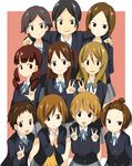  \n/ annotated bad_id bad_pixiv_id black_hair blazer brown_hair extra forehead freckles hair_ornament hairclip high_ponytail highres iida_keiko jacket k-on! kikuchi_tae kinoshita_shizuka koiso_tsukasa long_hair multiple_girls nakajima_nobuyo nekomatagi oota_ushio sano_keiko school_uniform short_hair tachibana_himeko taki_eri v wakaouji_ichigo 