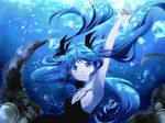  armpits blue_eyes blue_hair breasts cleavage hatsune_miku long_hair mariwai_(marireroy) pointing shinkai_shoujo_(vocaloid) small_breasts smile solo twintails underwater very_long_hair vocaloid water 