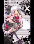  alternate_costume bare_shoulders black_hairband black_legwear bloomers bow choker dress flower frills ghost gloves gothic_lolita hair_bow hairband konpaku_youmu konpaku_youmu_(ghost) lolita_fashion maryquant red_eyes red_flower red_rose rose short_hair silver_hair solo thighhighs touhou underwear 