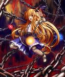  aratama bad_id bad_pixiv_id belt bow chain chained cuffs glowing glowing_eyes hair_bow hands highres horns ibuki_suika long_hair open_mouth orange_hair red_eyes solo touhou very_long_hair 