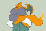  anthro belly big_belly bottomwear bulge charizard clothing generation_1_pokemon hi_res male mc_morrales musclegut muscular muscular_arms nintendo orange_body pants pokemon pokemon_(species) scalie shirt solo struggling_to_fit tail topwear underwear wings 