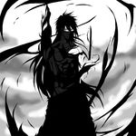  black_hair bleach getsuga greyscale kurosaki_ichigo long_hair male_focus monochrome solo spoilers 