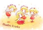  :&lt; :d ^_^ blush_stickers cake catbell character_name chibi clone closed_eyes flandre_scarlet food four_of_a_kind_(touhou) jitome multiple_girls open_mouth smile touhou 