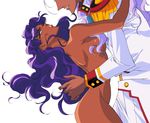  1girl 90s artist_request bindi brother_and_sister clothed_male_nude_female dark_skin epaulettes green_eyes highres himemiya_anthy incest long_hair nude official_art ootori_akio purple_hair shoujo_kakumei_utena siblings white_background 