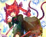  animal_ears braid cat_ears cat_tail fang female kaenbyou_rin namie-kun red_eyes red_hair redhead solo tail touhou twintails 