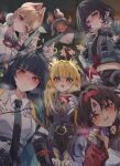  5girls alice_thymefield animal_ear_fluff animal_ears arched_bangs barcode belt belt_buckle blac_gloves black_belt black_hair black_necktie blonde_hair blue_eyes blue_jacket blunt_bangs blunt_ends blush breath buckle cat_ears cat_girl collared_shirt cropped_jacket drooling eous_(zenless_zone_zero) fingerless_gloves fox_ears fox_girl gloves green_eyes grey_shirt heart heart_in_eye heavy_breathing heterochromia highres hime_cut hoshimi_miyabi jacket jane_doe_(zenless_zone_zero) ju_fufu long_hair long_sidelocks looking_at_viewer looking_down midriff motion_blur mouse_ears mouse_girl mouth_drool multiple_girls necktie nekomiya_mana parted_bangs parted_lips partially_shaded_face pe_eee00 rabbit_ears red_eyes shirt short_hair sidelocks smile symbol_in_eye tiger_ears tiger_girl trait_connection very_long_hair wavy_mouth white_shirt yellow_eyes yellow_jacket zenless_zone_zero 