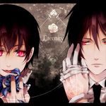  bad_id bad_pixiv_id black_hair ciel_phantomhive flower iriasu kuroshitsuji male_focus multiple_boys red_eyes sebastian_michaelis spoilers 