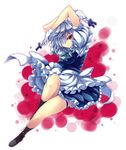  braid gloves izayoi_sakuya knife red_eyes short_hair silver_hair solo touhou touya_(the-moon) twin_braids 