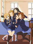  :d akiyama_mio bad_id bad_pixiv_id bench black_hair black_legwear blazer blonde_hair blue_eyes brown_eyes brown_hair closed_eyes diploma hair_ornament hairband hairclip hirasawa_yui hug izumi_(ko8) jacket k-on! kneehighs kotobuki_tsumugi legs long_hair multiple_girls nakano_azusa neck_ribbon one_eye_closed open_mouth pantyhose red_ribbon ribbon round_teeth school_uniform shoes short_hair sitting skirt smile socks tainaka_ritsu teardrop tears teeth twintails uwabaki v white_legwear wince 