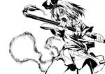  angry fighting_stance greyscale hairband konpaku_youmu konpaku_youmu_(ghost) matsuno_canel monochrome motion_blur open_mouth ribbon sheath short_hair skirt solo standing sword touhou unsheathing weapon 