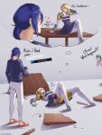  1boy 2girls aigis_(persona) android blonde_hair blue_hair crying dress fallen_down hand_in_own_hair highres mayonnaisenais3 multiple_girls persona persona_3 short_hair yamagishi_fuuka yuuki_makoto_(persona_3) 