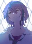 1boy chain-link_fence closed_mouth collared_shirt crew_neck crying crying_with_eyes_open fence gag1tdiucvpteok hair_behind_ear hair_between_eyes highres kamishiro_rui looking_to_the_side male_focus multicolored_hair necktie parted_bangs portrait project_sekai shirt solo streaked_hair streaming_tears tears undone_collar white_shirt 