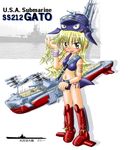  :p bikini blonde_hair bulge_tsuki fins gun hat long_hair mecha_musume military original photo propeller sharp_teeth side-tie_bikini solo strap submarine swimsuit teeth tongue tongue_out torpedo uss_gato_(ss-212) watercraft weapon world_war_ii yellow_eyes 