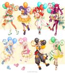  6+girls absurdres ahoge animal_ear_fluff animal_ears balloon black_pants black_shoes blonde_hair blue_eyes blue_hair blue_shirt blue_shoes boots bow bowtie breasts brown_hair cecilia_immergreen colored_inner_hair commentary_request copyright_notice cropped_jacket dog_ears dog_girl doll_joints dress english_commentary footwear_bow frilled_dress frilled_sleeves frilled_socks frills full_body fuwawa_abyssgard gigi_murin gloves hakos_baelz high_heels highres holding holding_balloon hololive hololive_english irys_(hololive) jacket joints lace-up_boots layered_skirt long_sleeves miniskirt mixed-language_commentary mococo_abyssgard mouse_ears mouse_girl multicolored_hair multiple_girls nakauma ninomae_ina&#039;nis official_alternate_costume official_alternate_hair_length official_alternate_hairstyle official_art orange_shirt orange_skirt orange_thighhighs pants pink_eyes pink_hair pink_shirt pink_shoes platform_shoes pleated_skirt ponytail puffy_pants puffy_short_sleeves puffy_sleeves purple_jacket purple_thighhighs red_shoes shirt shoes short_hair short_sleeves siblings single_thighhigh sisters skirt socks streaked_hair striped_clothes striped_pants striped_shirt striped_thighhighs takanashi_kiara thighhighs twins two-tone_hair vertical-striped_clothes vertical-striped_pants vertical-striped_shirt virtual_youtuber waist_bow white_gloves white_pants white_skirt white_socks white_thighhighs 