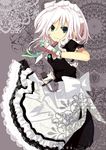  bad_id bad_pixiv_id blue_eyes bow braid dress hair_bow izayoi_sakuya knife maid maid_headdress matsushita_yuu short_hair solo touhou white_hair 