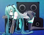  all_fours aqua_eyes aqua_hair aqua_nails bad_id bad_pixiv_id detached_sleeves hatsune_miku headphones kichihachi long_hair lying nail_polish necktie on_stomach skirt smile solo speaker thighhighs twintails very_long_hair vocaloid zettai_ryouiki 