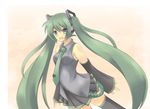  bad_id bad_pixiv_id detached_sleeves green_eyes green_hair hatsune_miku kus long_hair necktie skirt smile solo thighhighs twintails very_long_hair vocaloid 