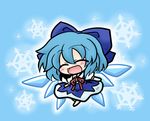  chibi cirno hair_ribbon happy ribbon snowflakes solo touhou wings yanagi_(nurikoboshi) 