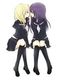  bad_id bad_pixiv_id blonde_hair closed_eyes couple genderswap genderswap_(mtf) imminent_kiss kneehighs multiple_girls purple_hair richard_(tales) school_uniform serafuku sitting socks tales_of_(series) tales_of_graces tales_of_vesperia toubi yuri yuri_lowell 