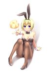  absurdres animal_ears bad_id bad_pixiv_id blonde_hair blue_eyes bunny_ears bunnysuit erica_hartmann food foreshortening fork high_heels highres pantyhose potato shoes short_hair solo strike_witches surume_(clavis) world_witches_series 