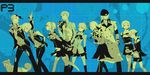  4girls 5boys aegis_(persona) amada_ken android aragaki_shinjirou baseball_cap beanie blue boots bow digital_media_player everyone hand_in_pocket hat headphones iori_junpei kirijou_mitsuru knee_boots koromaru multiple_boys multiple_girls persona persona_3 ribbon s.e.e.s sanada_akihiko school_uniform short_hair skirt takeba_yukari trench_coat vest yamagishi_fuuka yuuki_makoto 