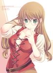  belt breasts brown_hair cleavage elain_(mabinogi) glasses green_eyes large_breasts mabinogi md5_mismatch sisco solo 