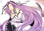  alternate_costume breasts collar detached_sleeves dress fate/hollow_ataraxia fate/stay_night fate_(series) hair_ribbon highres large_breasts long_hair purple_eyes purple_hair ribbon rider smile solo tachibana_yuu very_long_hair 