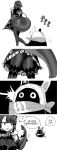  1girl bangboo_(zenless_zone_zero) commentary_request dress ellen_joe eous_(zenless_zone_zero) fins fish_tail greyscale highres korean_text mole mole_under_eye monochrome panties panties_under_pantyhose pantyhose parted_lips shark_tail short_hair sierit speech_bubble tail translation_request underwear zenless_zone_zero 