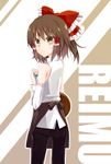  bad_id bad_pixiv_id bow brown_eyes brown_hair detached_sleeves hair_bow hakurei_reimu highres kazuki_shino short_hair solo touhou waitress 