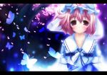  bug butterfly insect petals pink_hair renga_michi ribbon saigyouji_yuyuko short_hair solo touhou 