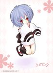  ayanami_rei blue_hair chibi japanese_clothes jumping kimono neon_genesis_evangelion pale_skin red_eyes sagakure_moe short_hair solo 