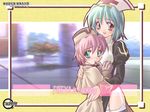  acolyte aqua_hair hat hug ishihara_masumi laughing multiple_girls nurse pink_hair priest priest_(ragnarok_online) ragnarok_online short_hair tears wallpaper 