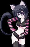  absurdres animal_ears black_hair black_x_pink breasts cat_ears cat_tail copyright_request error highres medium_breasts midriff nanao_naru open_fly purple_eyes short_hair shorts solo tail thighhighs underboob unzipped vector_trace 