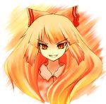  :d artist_request bangs blonde_hair blunt_bangs clenched_teeth collared_shirt evil_smile fujiwara_no_mokou grin long_hair looking_at_viewer lowres open_mouth red_eyes shirt smile solo teeth touhou v-shaped_eyebrows very_long_hair white_shirt 