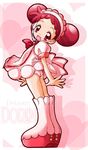  artist_request boots character_name double_bun dress harukaze_doremi highres ojamajo_doremi panties pink pink_background pink_footwear pink_panties pink_skirt red_eyes red_hair skirt underwear 